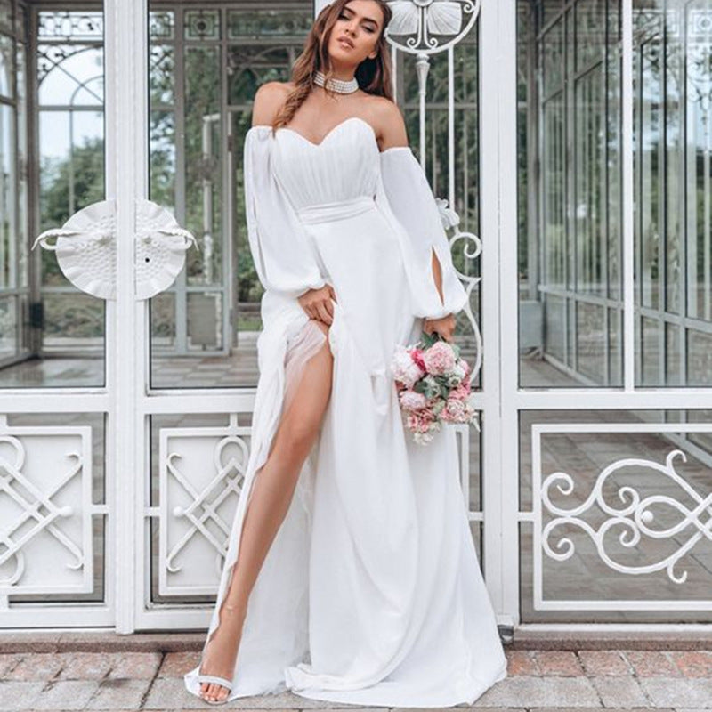 Can't Hurry Love Off The Shoulder Maxi Dress - Off White - Fashionpara