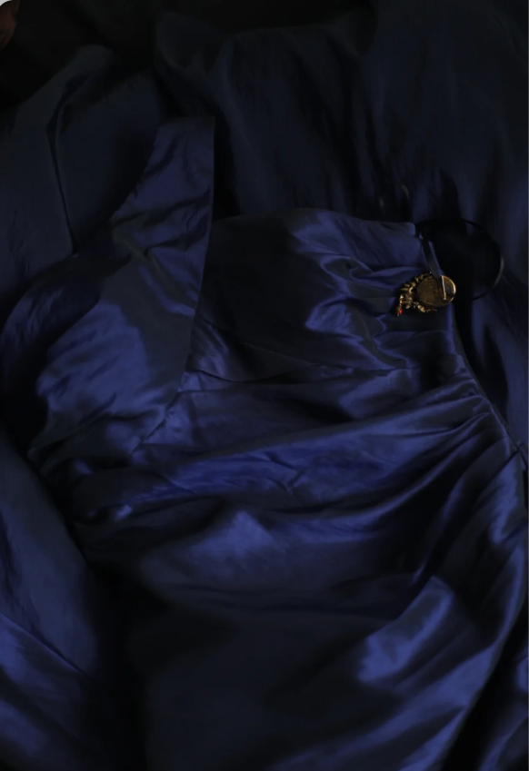 Vintage Navy Blue Mermaid One-shoulder Satin Long Prom Dress Evening Dress P4237