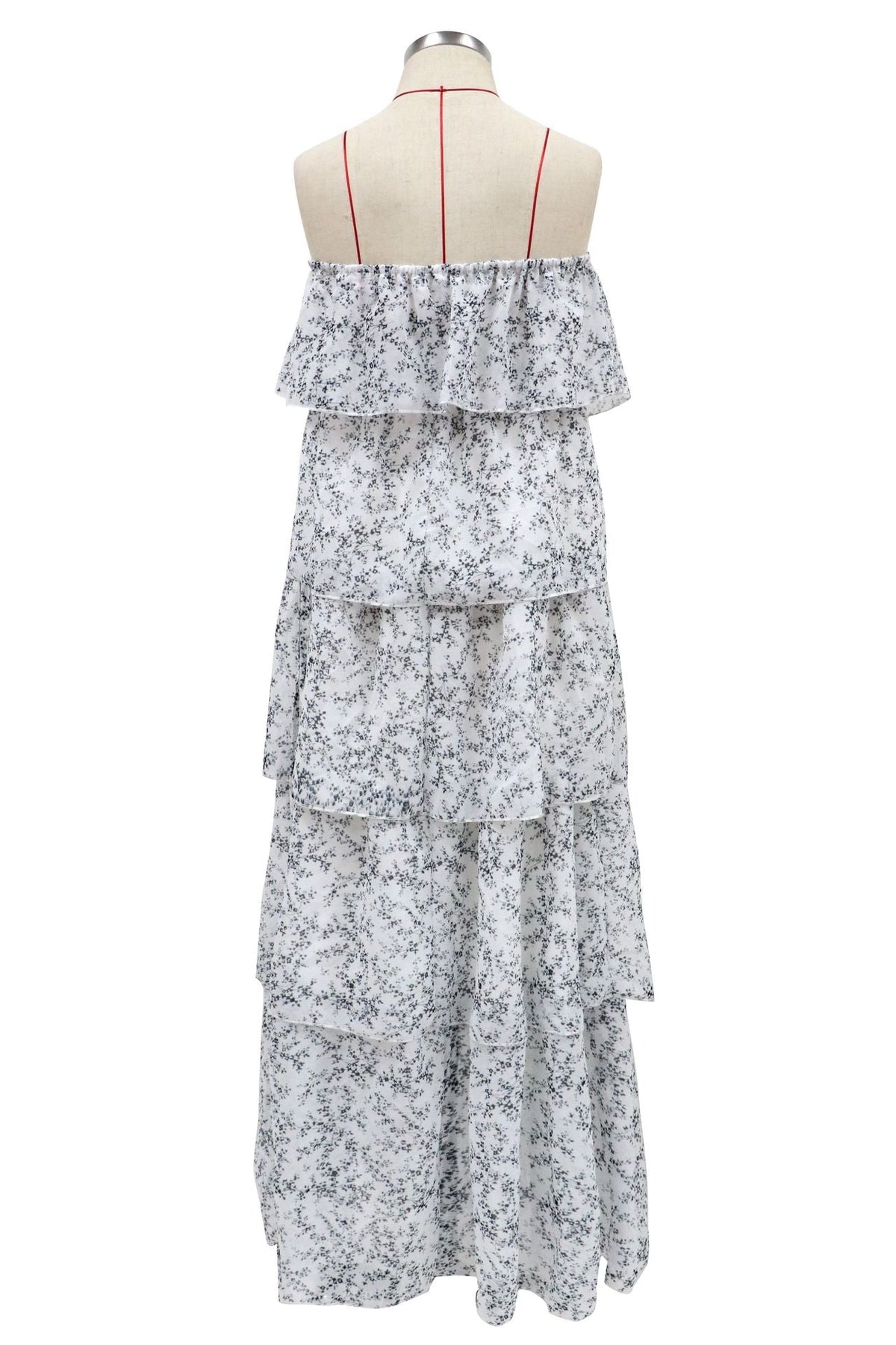Floral Print Strapless Tiered Maxi Dress
