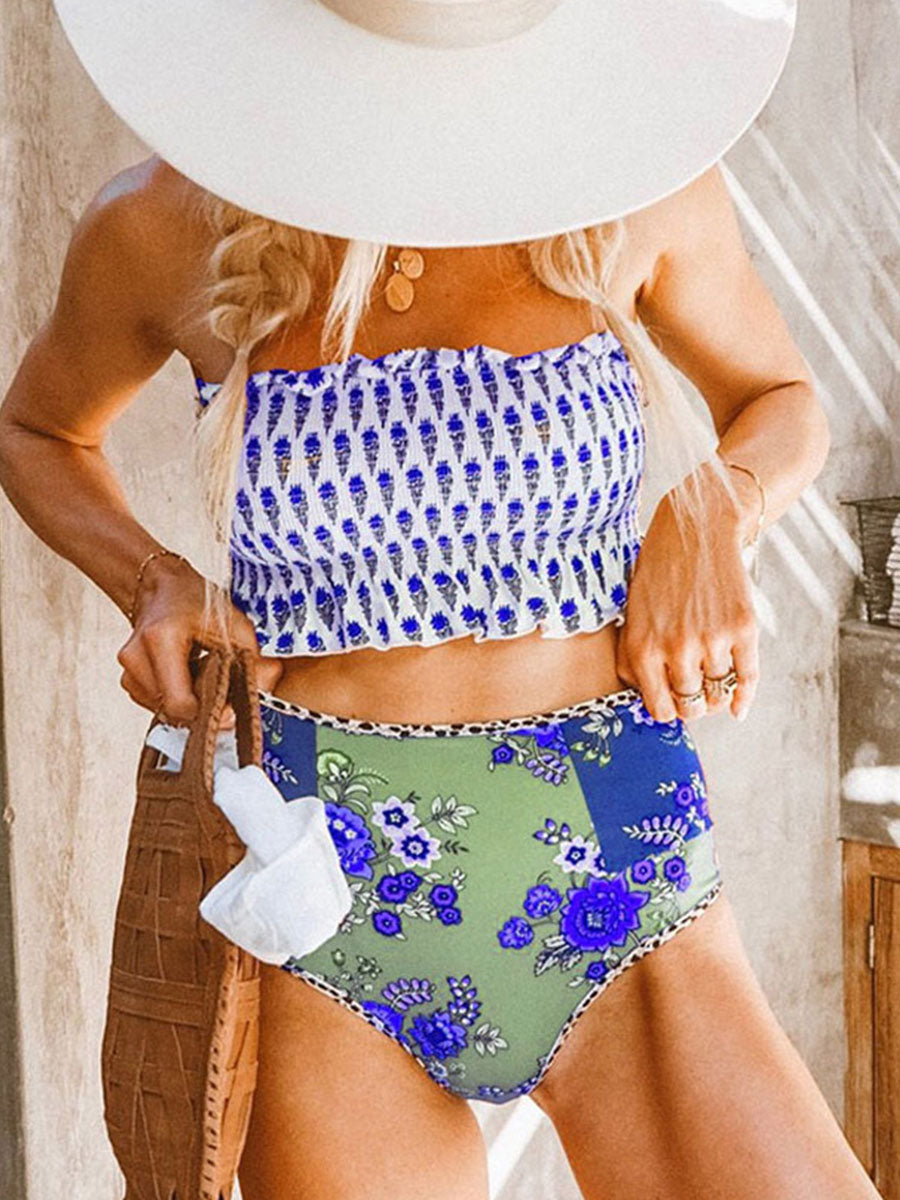 Women's Bikinis Color Block Floral Sleeveless Adjustable Spaghetti Padded Vacation Sexy Bikini - Fashionpara