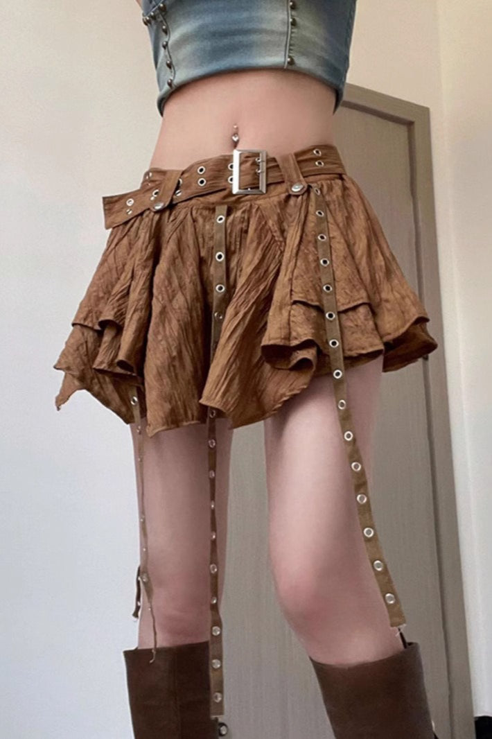 Wasteland Vintage Belt Asymmetrical Mini Skirt