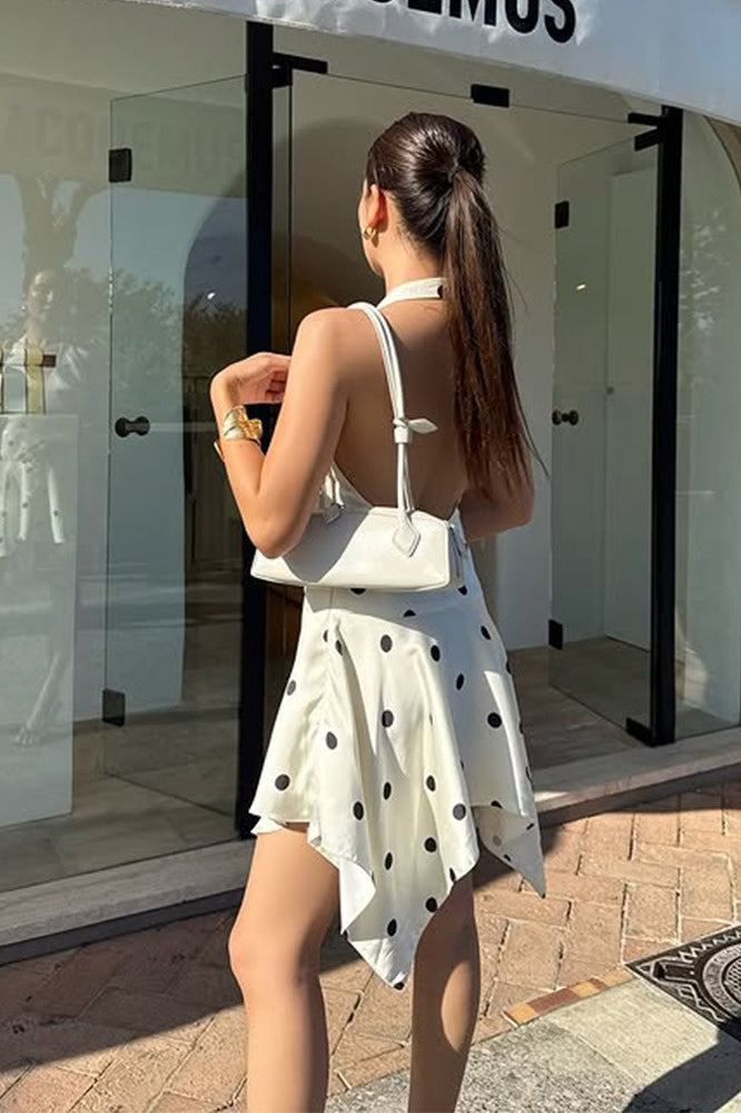 Polka Dot Halter Neck Backless Peplum Mini Dress 3