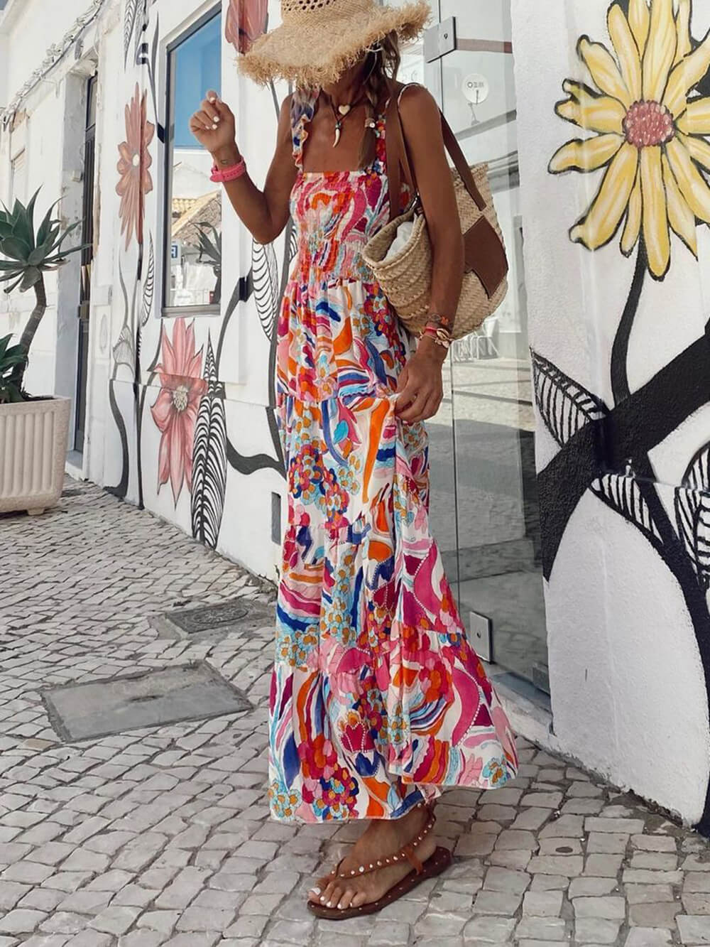 Unique Beach Vacation Printed Halter Hem Dresses - Fashionpara