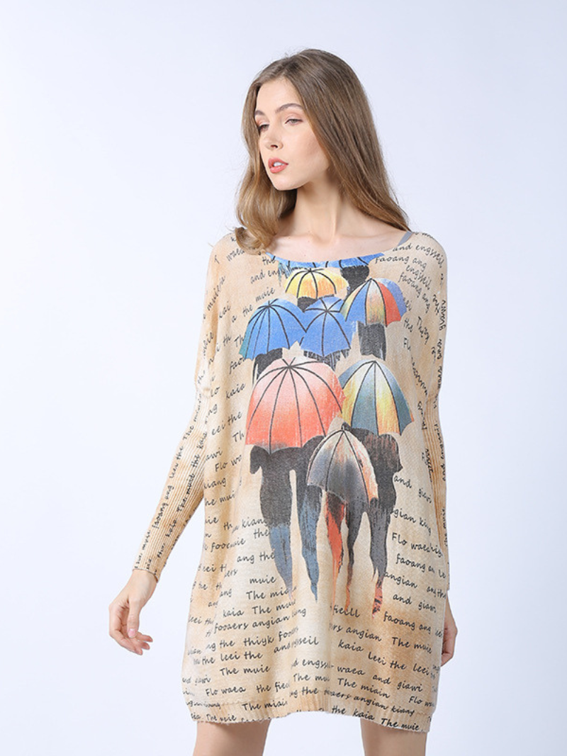 midi length loose cartoon printing sweater Top - Fashionpara