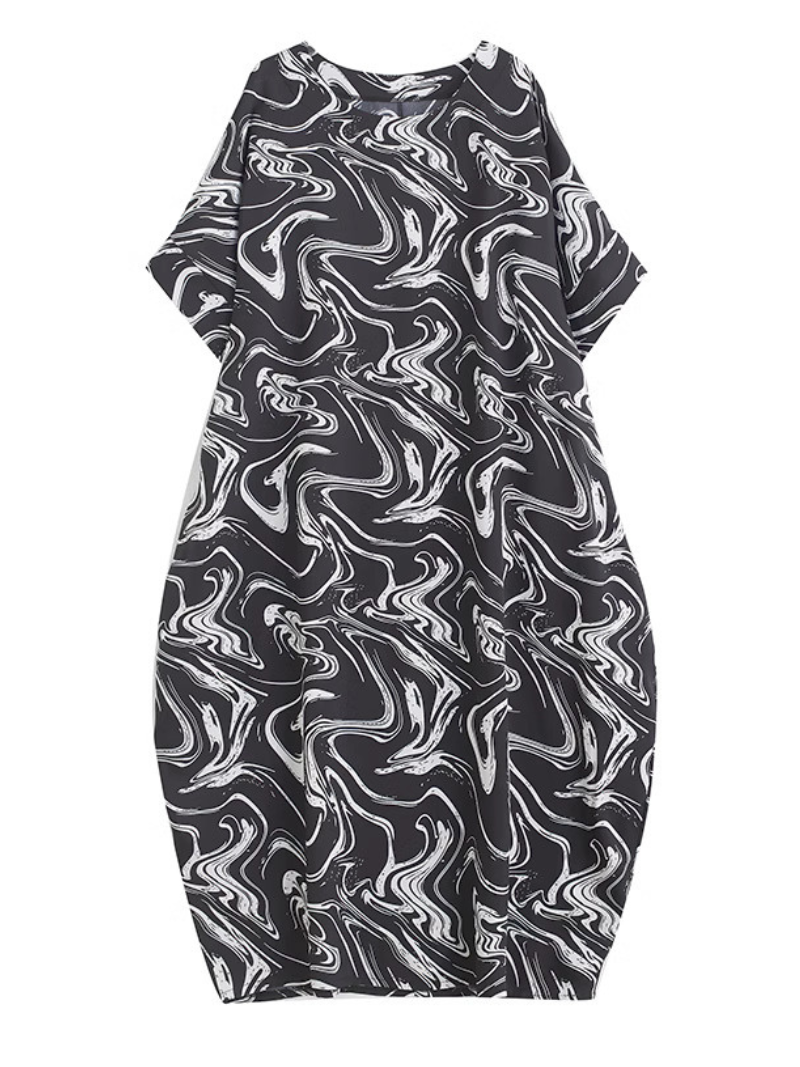 Marble-Swirl Print Batwing-Sleeve Kaftan Maxi Dress 3