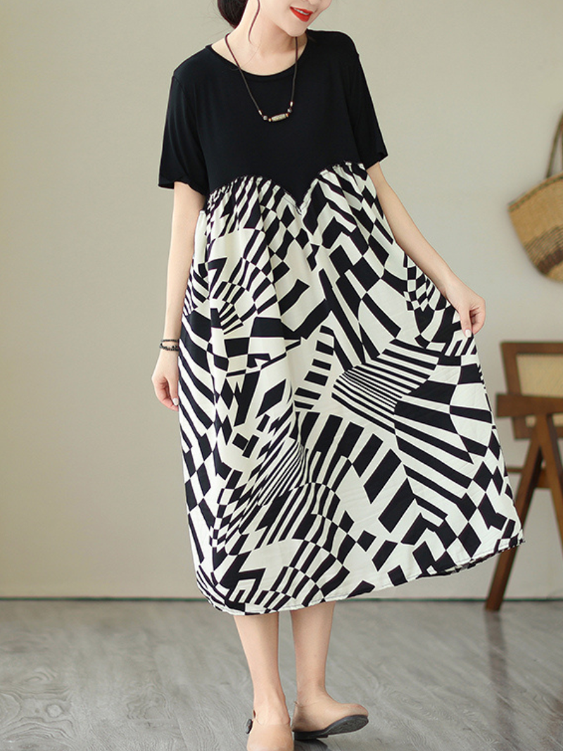 Nature Love Round Neck Commuter A-line Dress - Fashionpara