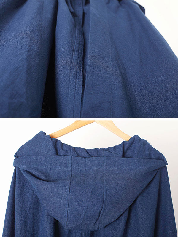 Solid Color Hooded Linen Cape Coat 19