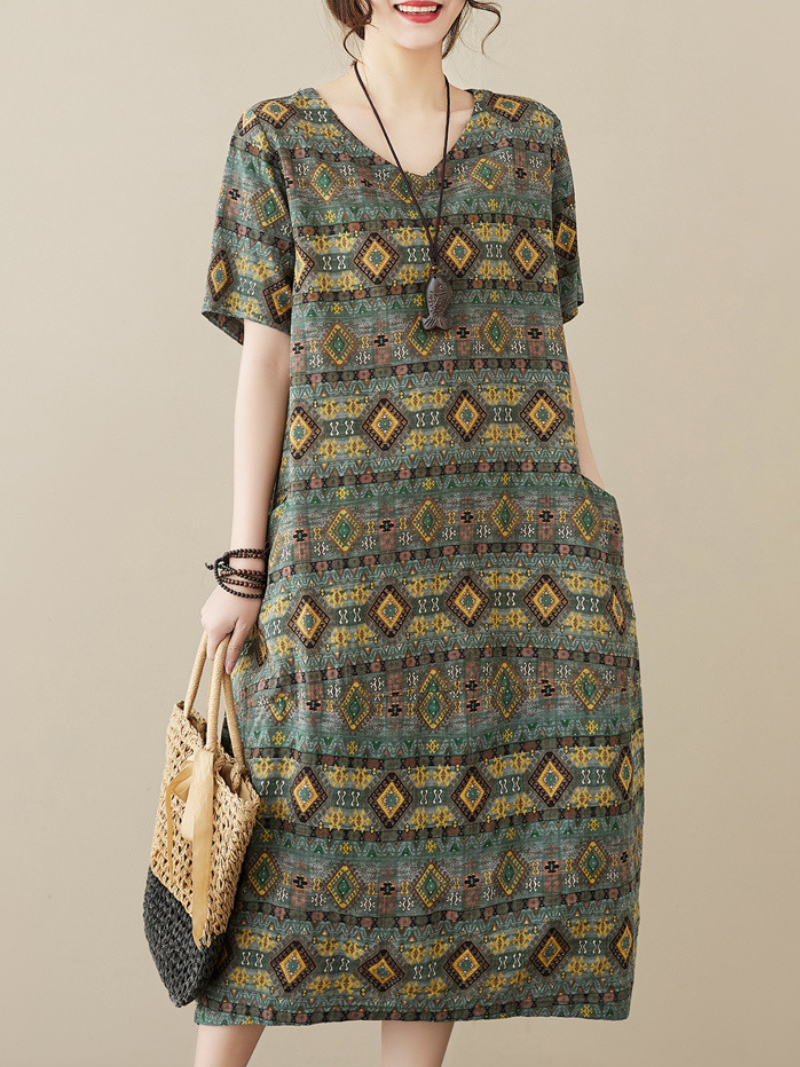 Work Hard Round Neck Short Sleeves Midi Dress 4