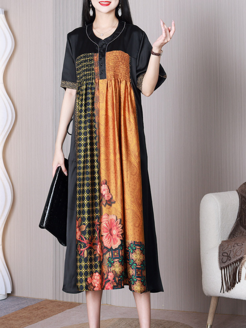Nature Love V-neck Middlw Waist A-line Dress - Fashionpara
