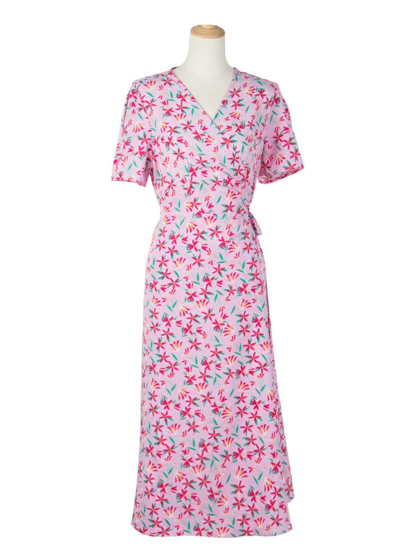 Yellow A Line Floral V Neck Long Summer Vacation Dress - Fashionpara