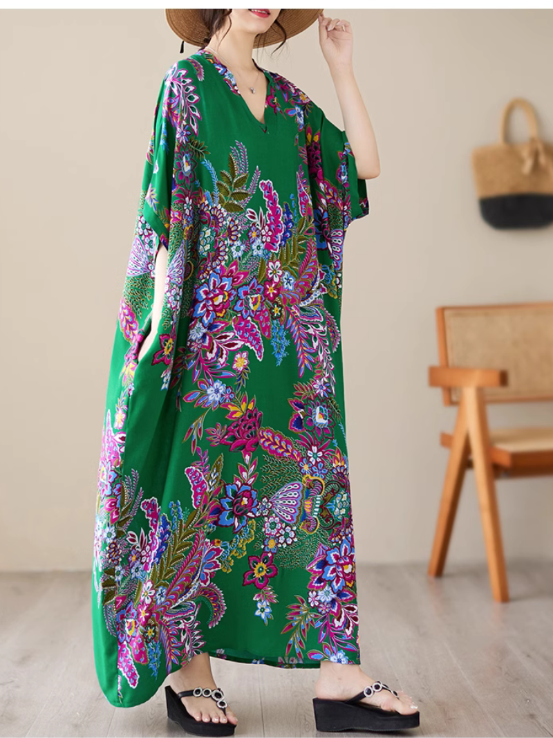Paisley Print V-Neck Short Sleeve Kaftan Maxi Dress 7