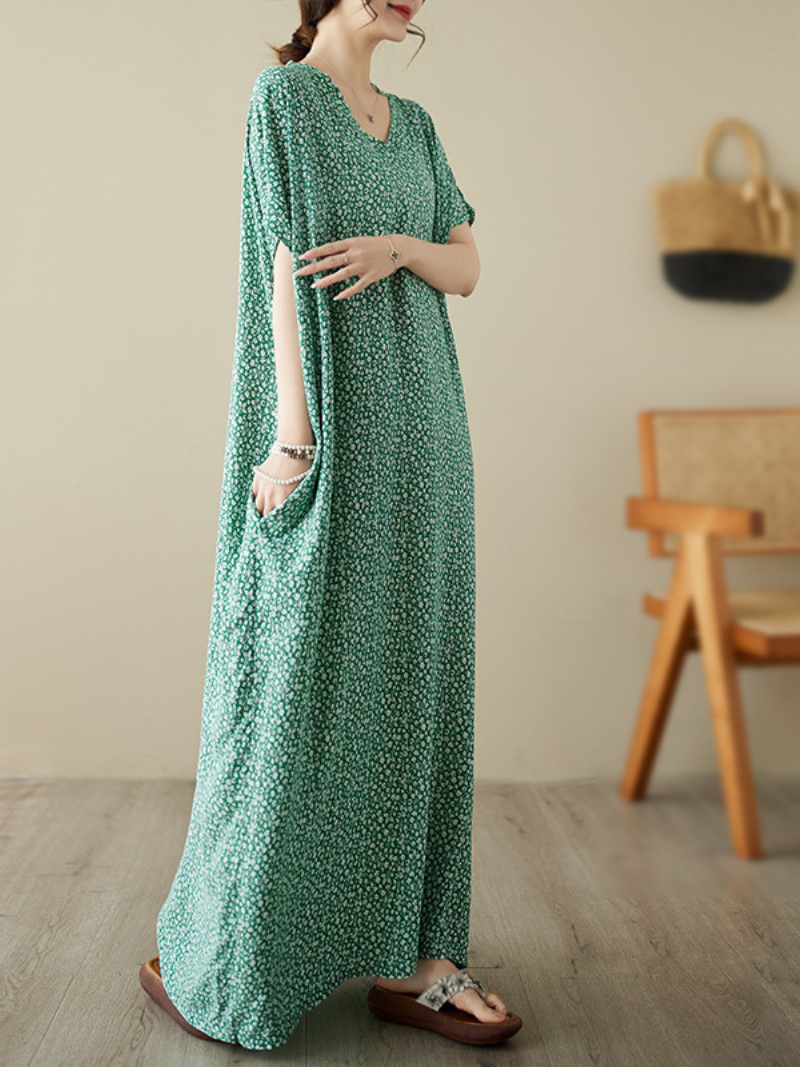 The Lost Heart Cotton V-neck Kaftan Dress - Fashionpara