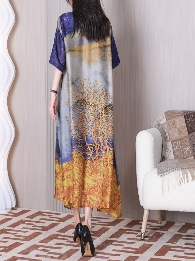 Printed Round Neck Half-Sleeve A-Line Maxi Dress 4