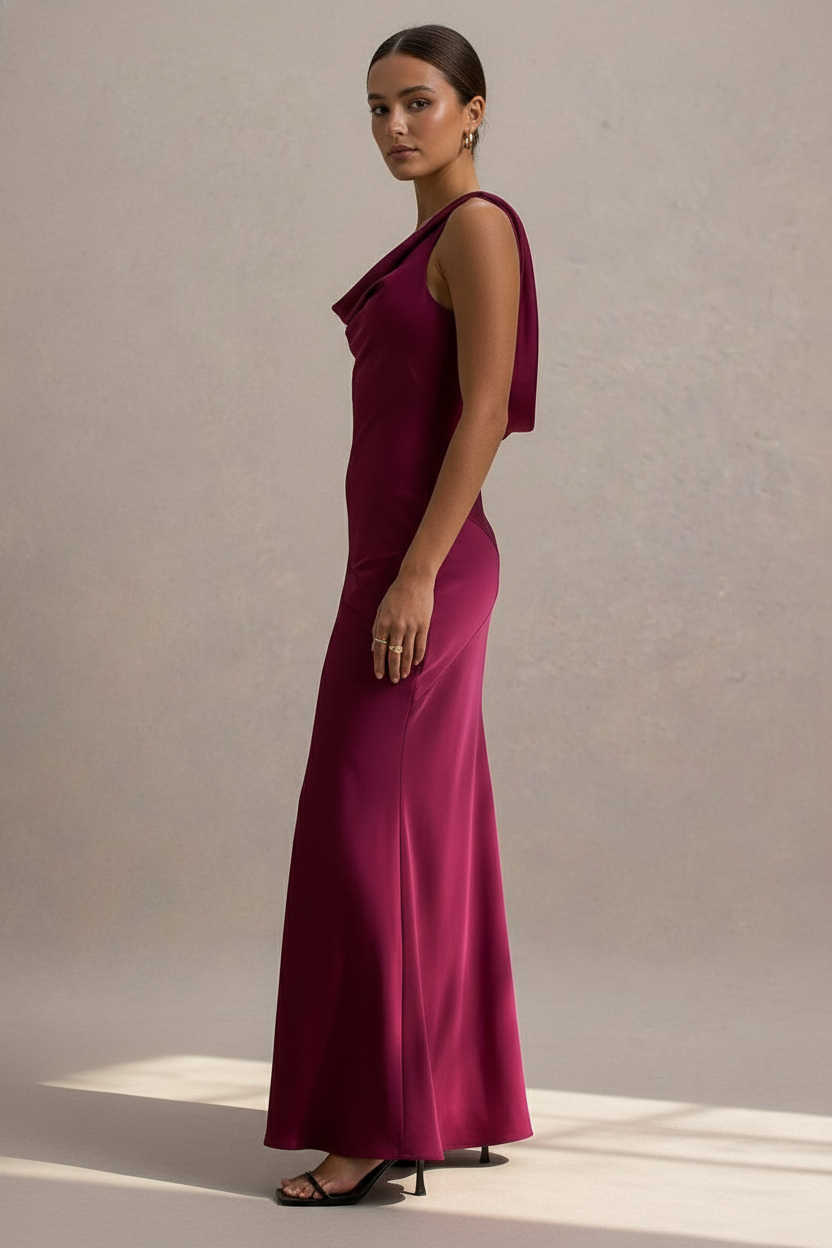 Satin Bodycon Backless Fish Maxi Dress - View 6