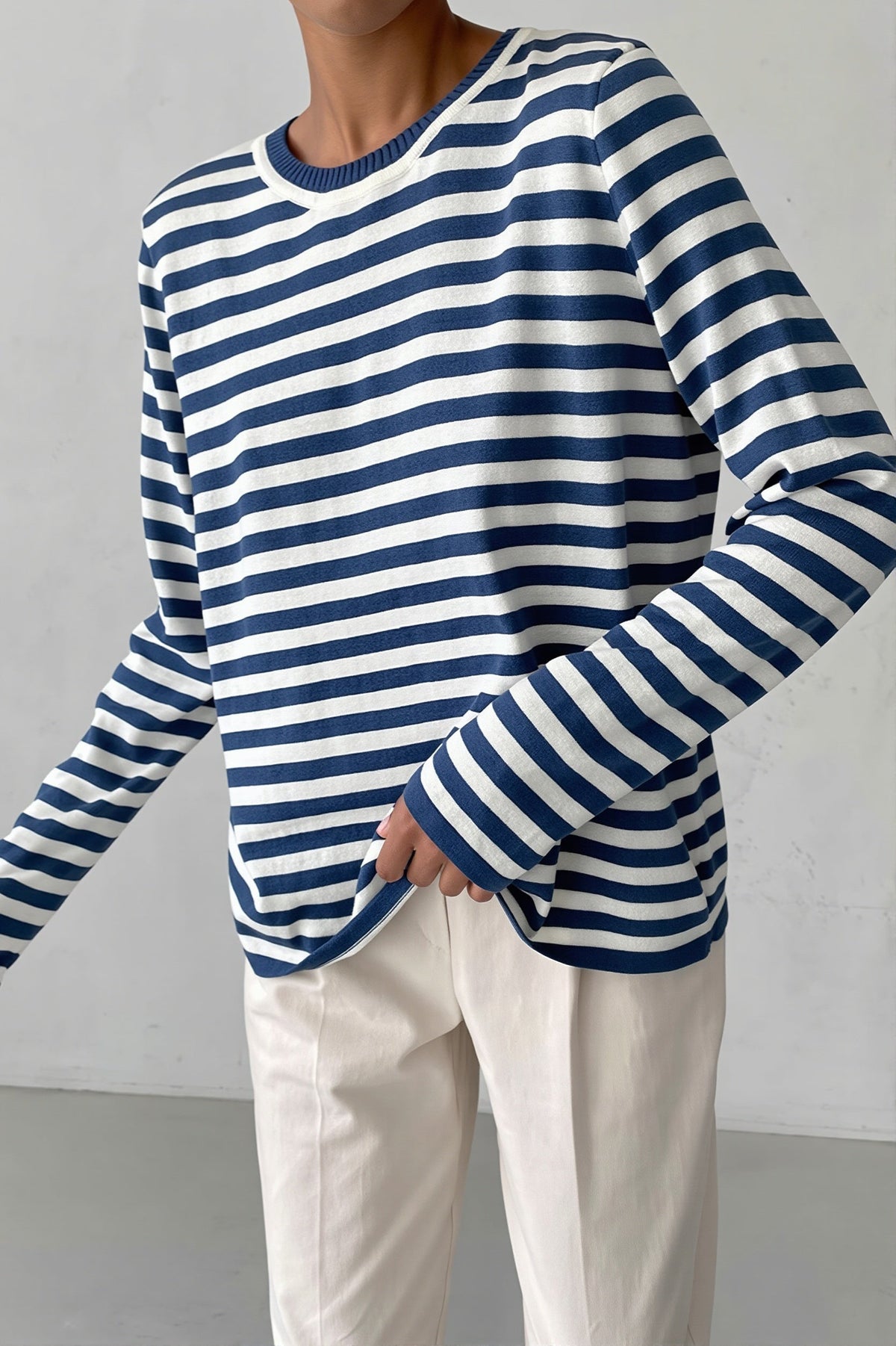 Classic Stripe Crew Neck Relaxed Sweater 3