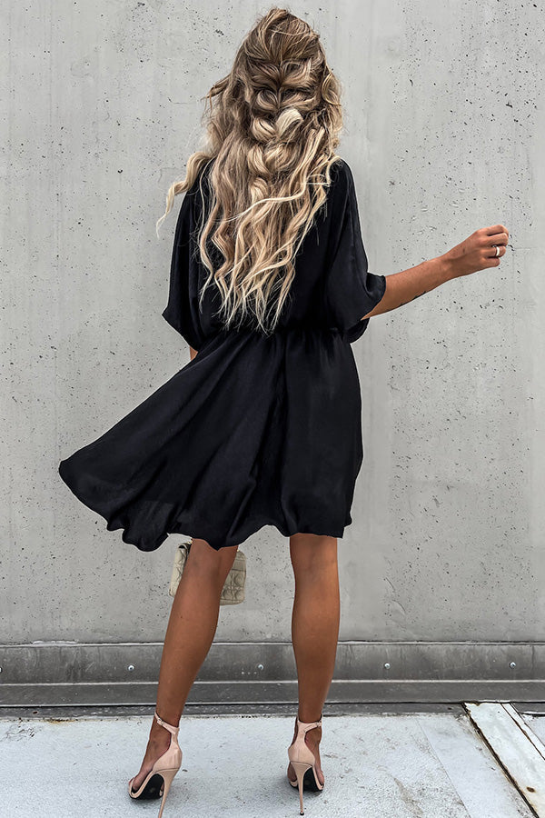 Batwing Sleeve Satin Mini Dress  Fashionpara