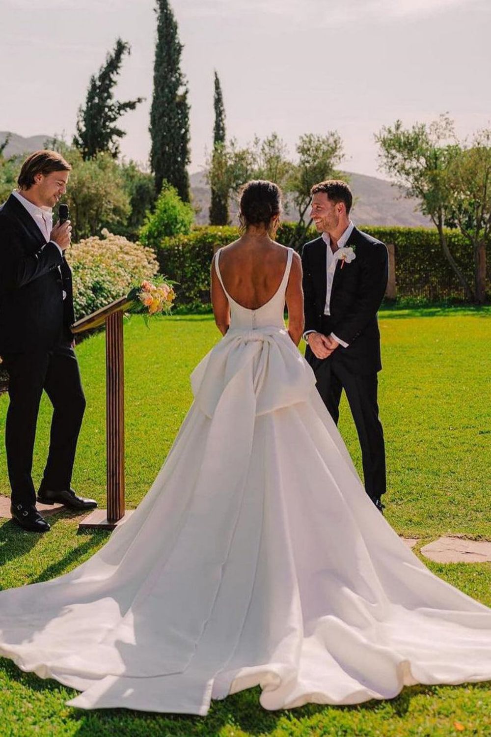 Elegant A Line Square Neck White Bridal Dress with Bowknot - Fashionpara
