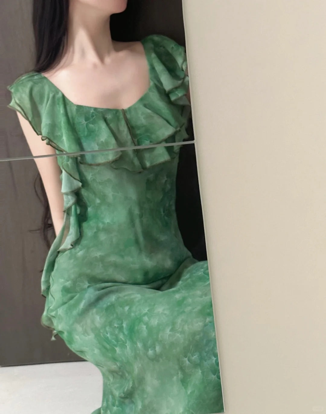 Elegant Dark Green Mermaid Ruffled Chiffon Long Prom Dress Evening Dress P4024