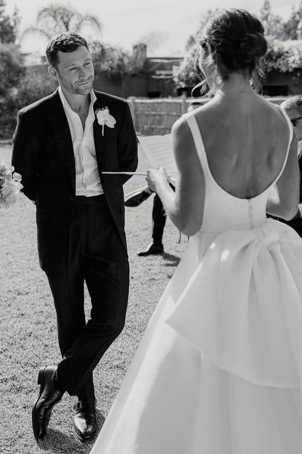 Elegant A Line Square Neck White Bridal Dress with Bowknot - Fashionpara