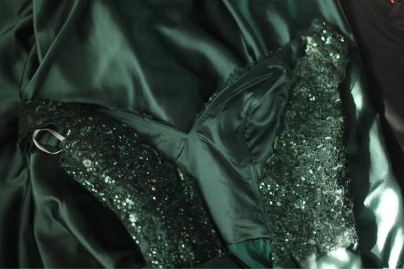 Elegant Dark Green A-line Off-shoulder Sequined Satin Long Prom Dress Evening Dress P4240