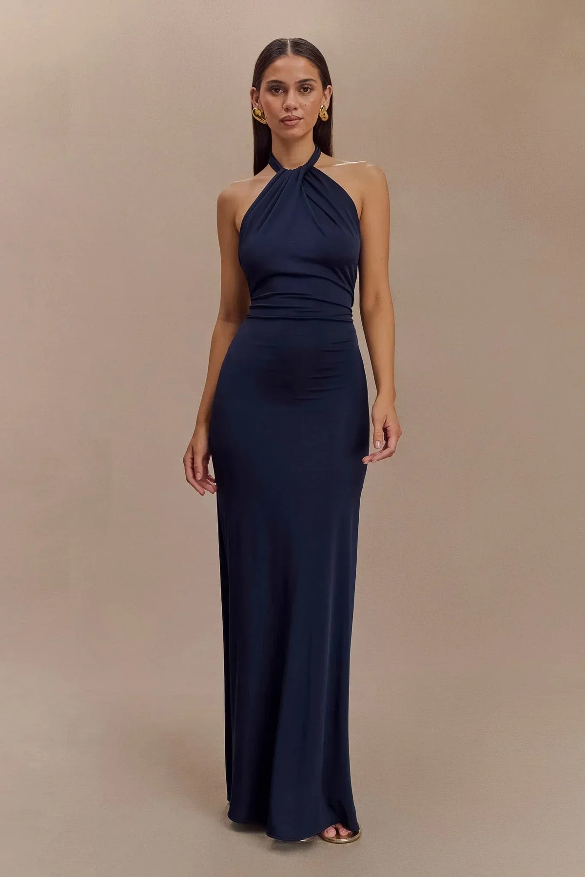 Halter Neck Ruched Bias-Cut Maxi Dress 12