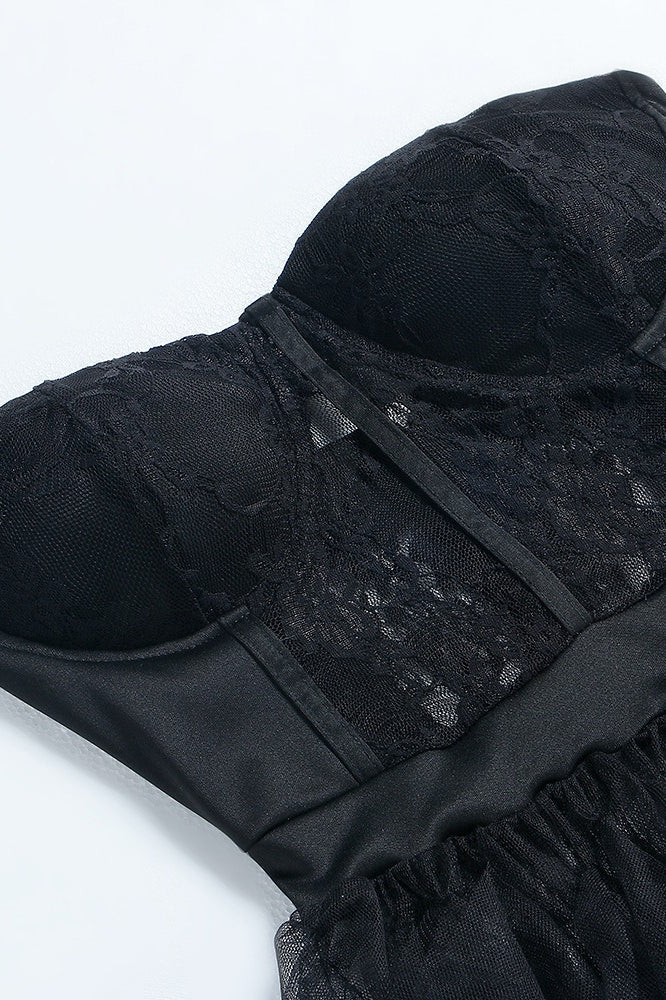Sheer Lace Bustier Strapless Tulle A-Line Formal Gown - View 7