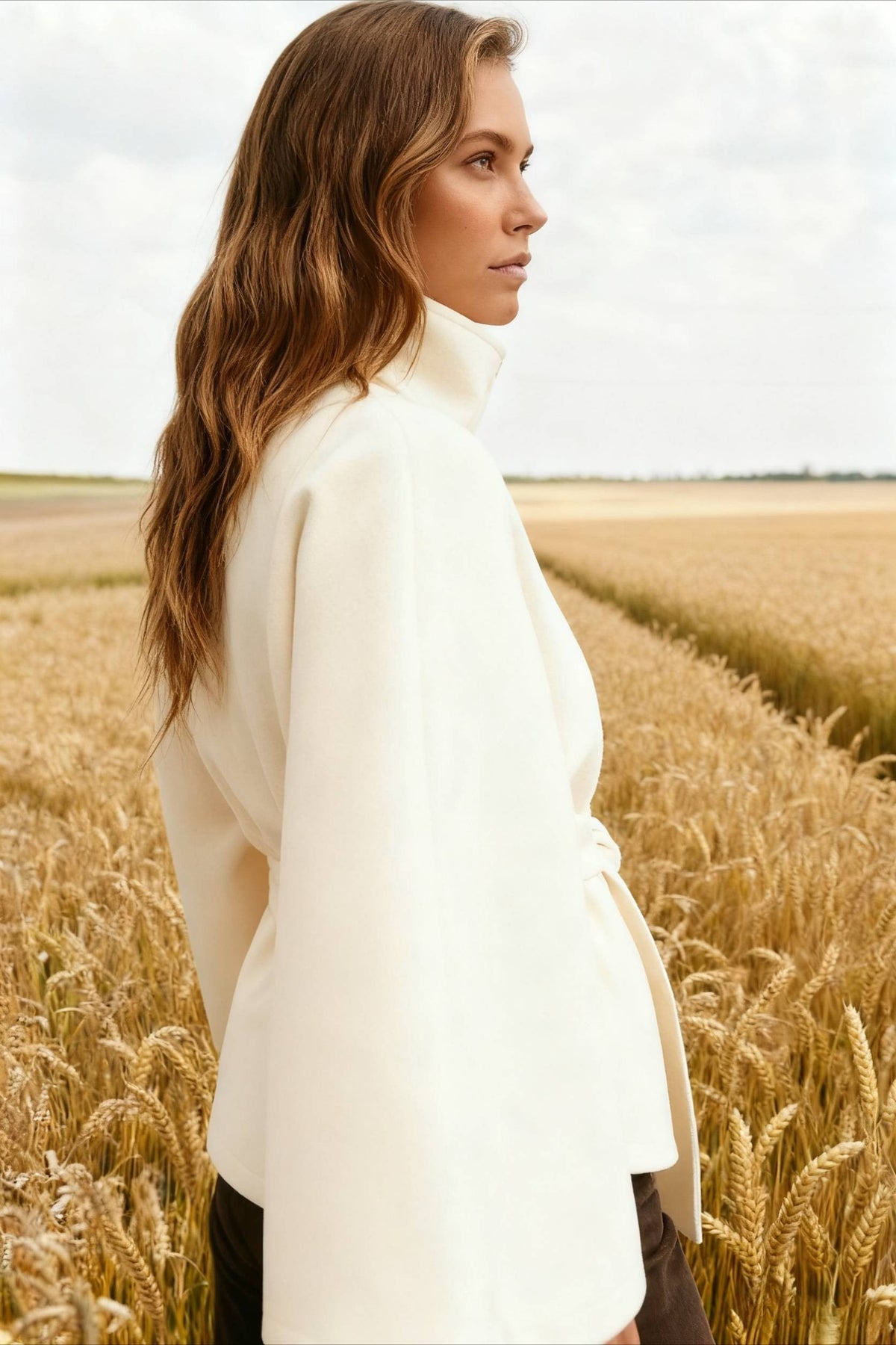 Button Up Stand Collar Cape Coat