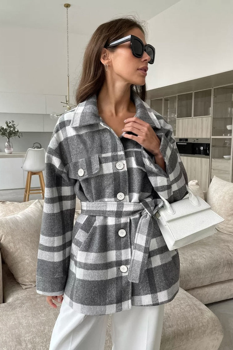 Plaid Mid-Length Wool Coat - Fashionpara
