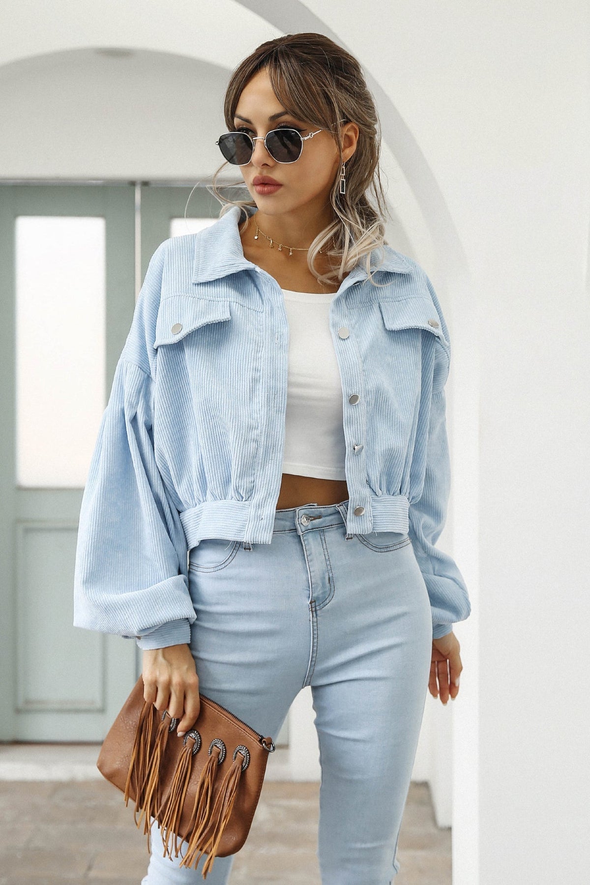 Button Up Corduroy Short Jacket