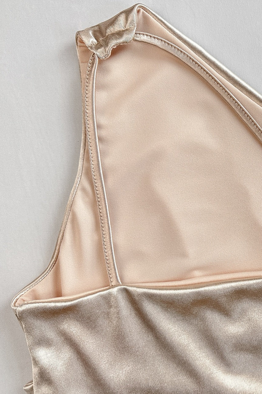 Satin One Shoulder Ruched Draped Mini Dress 6