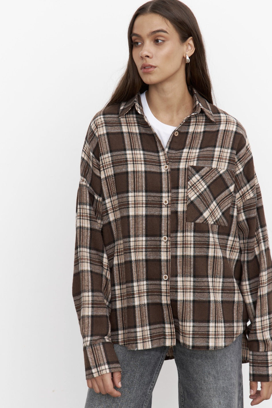 Collared Plaid Pocket Long Sleeve Shirt Blouse