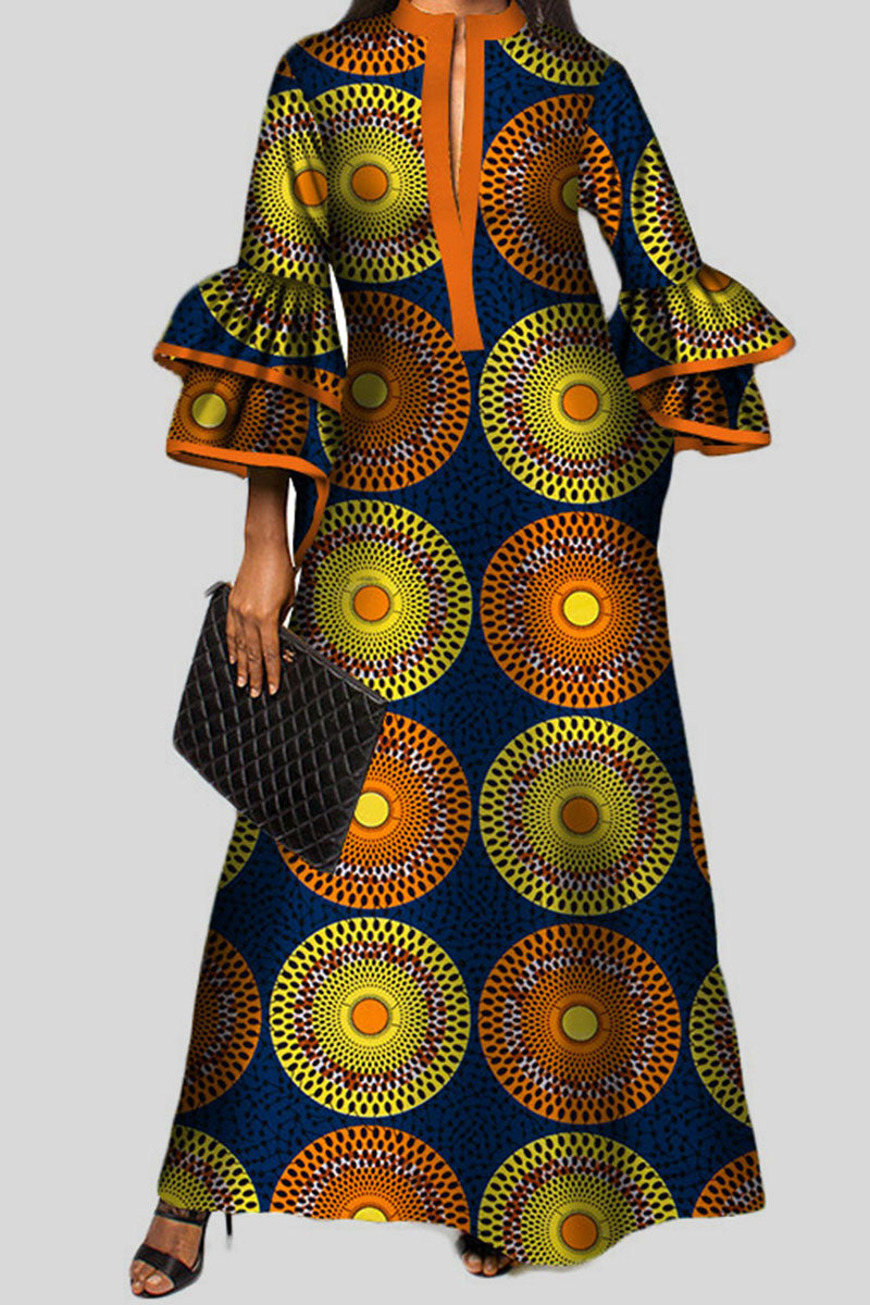 Vintage Print Patchwork V Neck A Line Dresses Fashionpara