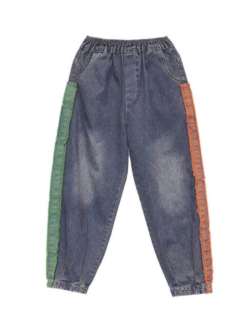 Casual Vintage Loose Fit Patch Denim Bottom Jeans Pants - Fashionpara