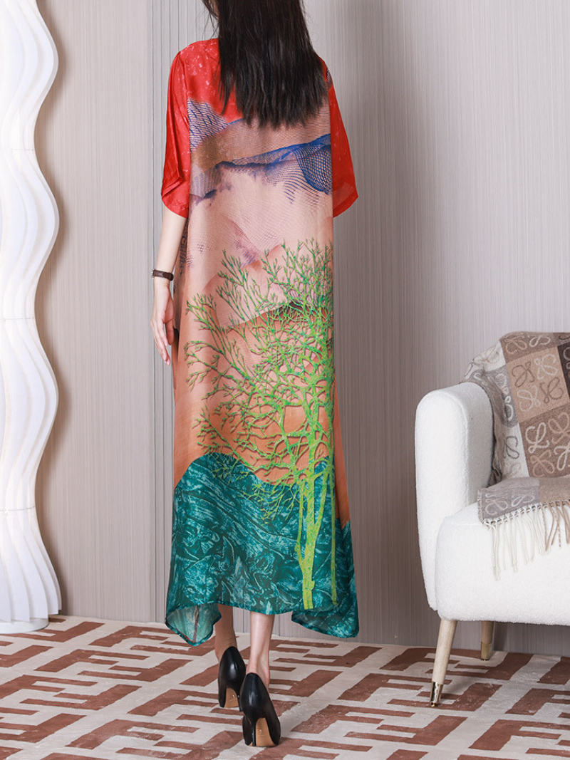 Printed Round Neck Half-Sleeve A-Line Maxi Dress 5