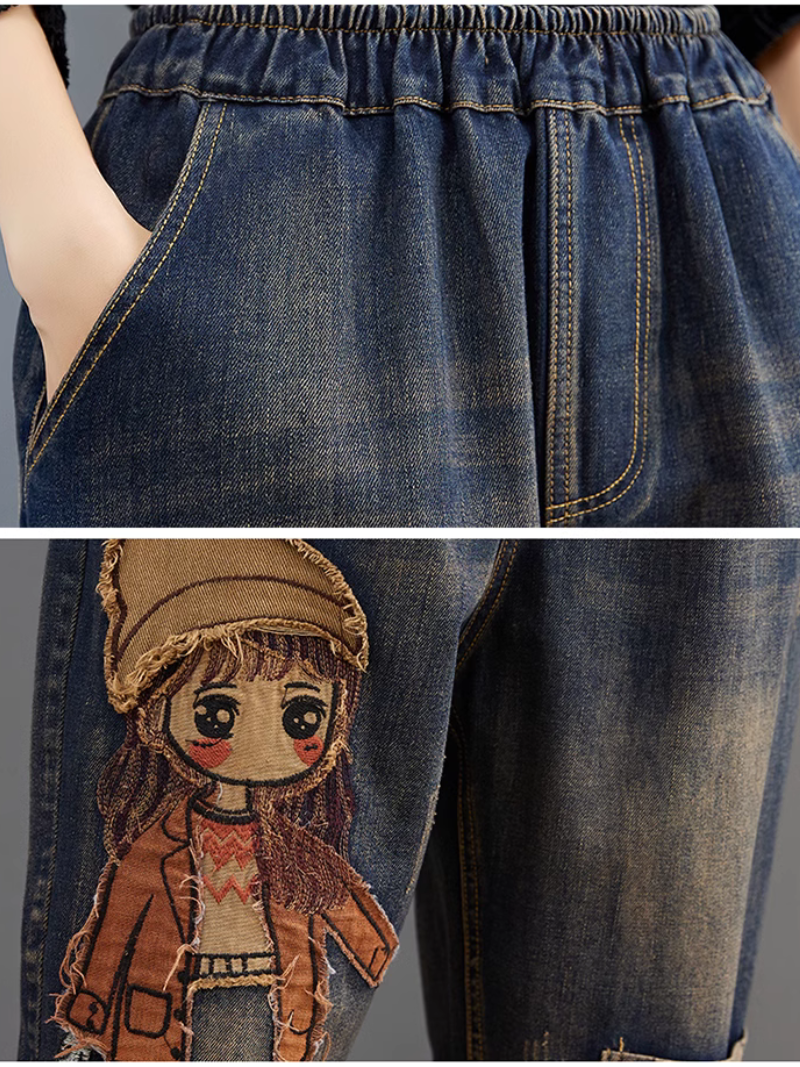 Effortlessly Stylish Cartoon Patch Embroidery Bottom - Fashionpara