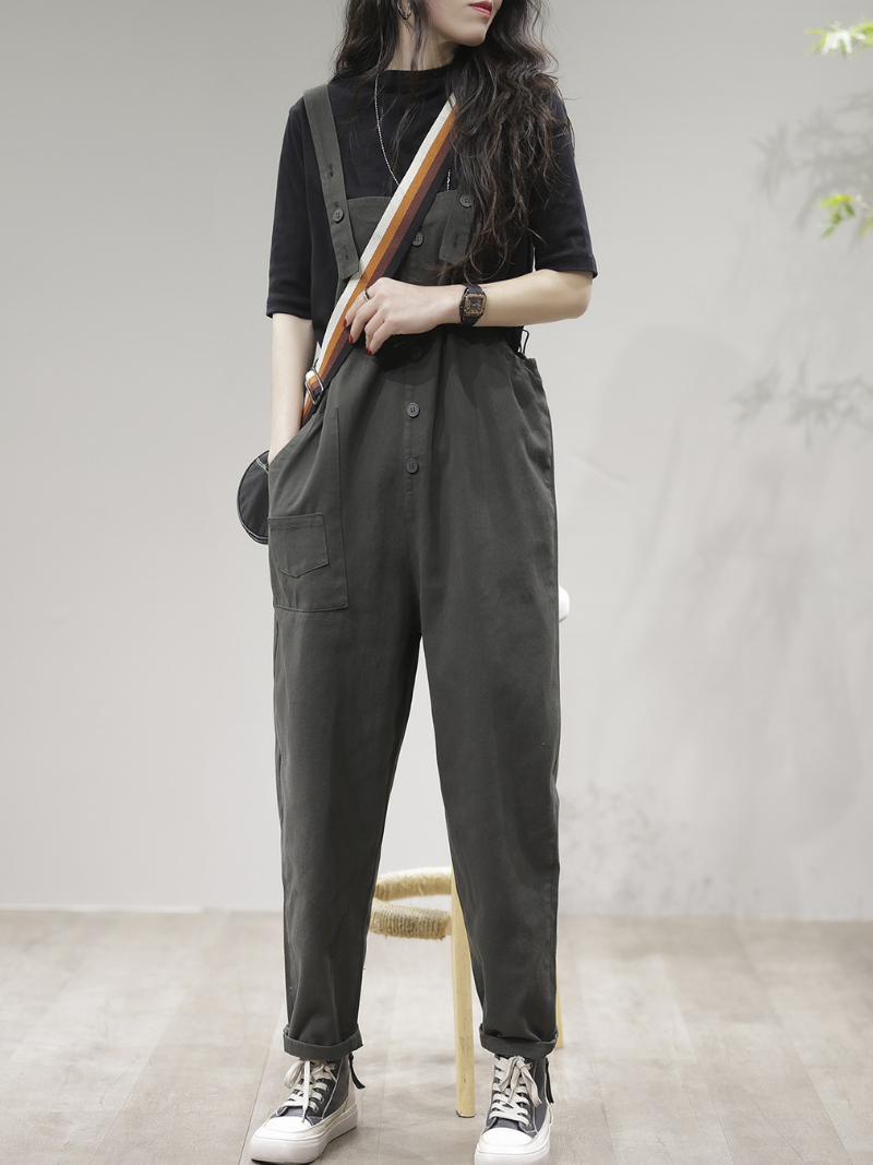 Stay Stylish Comfortable Loose Solid Dungarees - Fashionpara