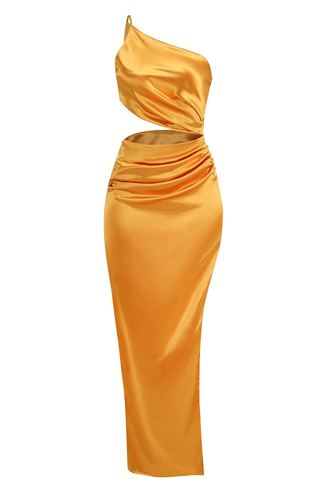 Satin One Shoulder Cut Out High Split Maxi Gown 7