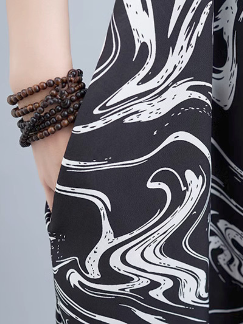 Marble-Swirl Print Batwing-Sleeve Kaftan Maxi Dress 4
