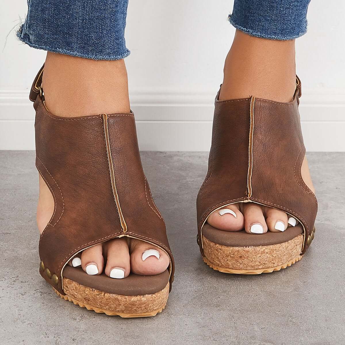Cork Platform Wedges Slingback Ankle Buckle Strap Sandals