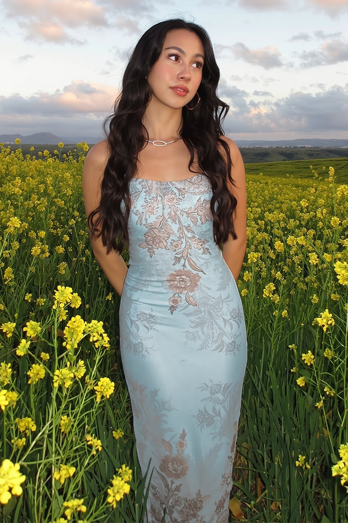 Floral Satin Square Neck Slip Maxi Dress