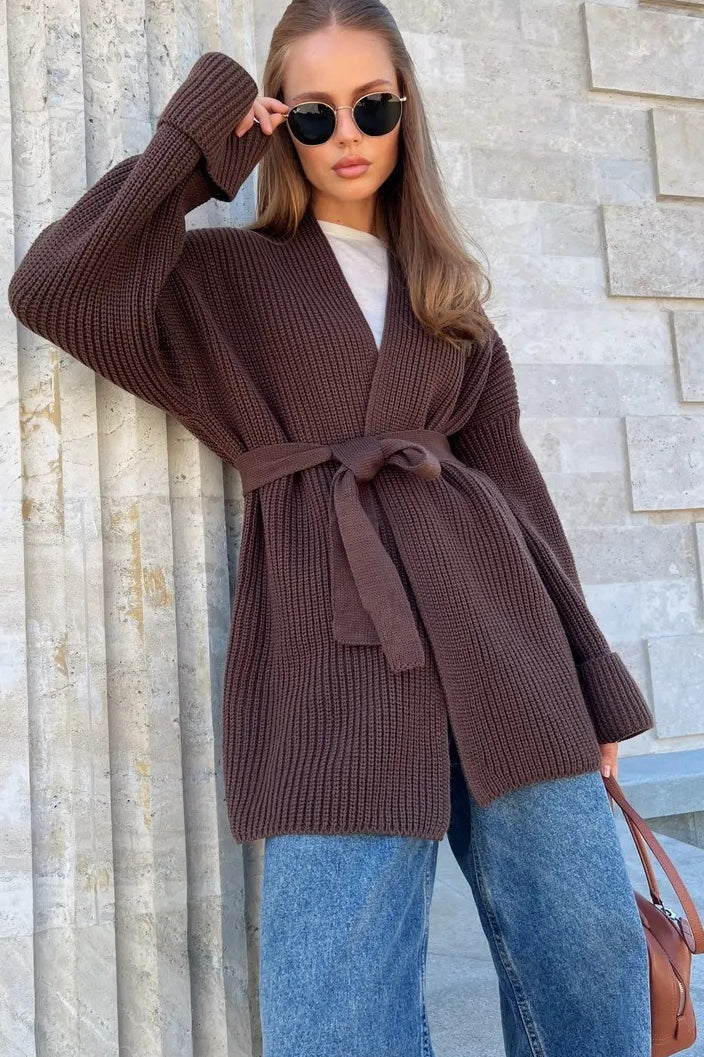 Relaxed Cozy Tie Waist Knit Cardigan 14