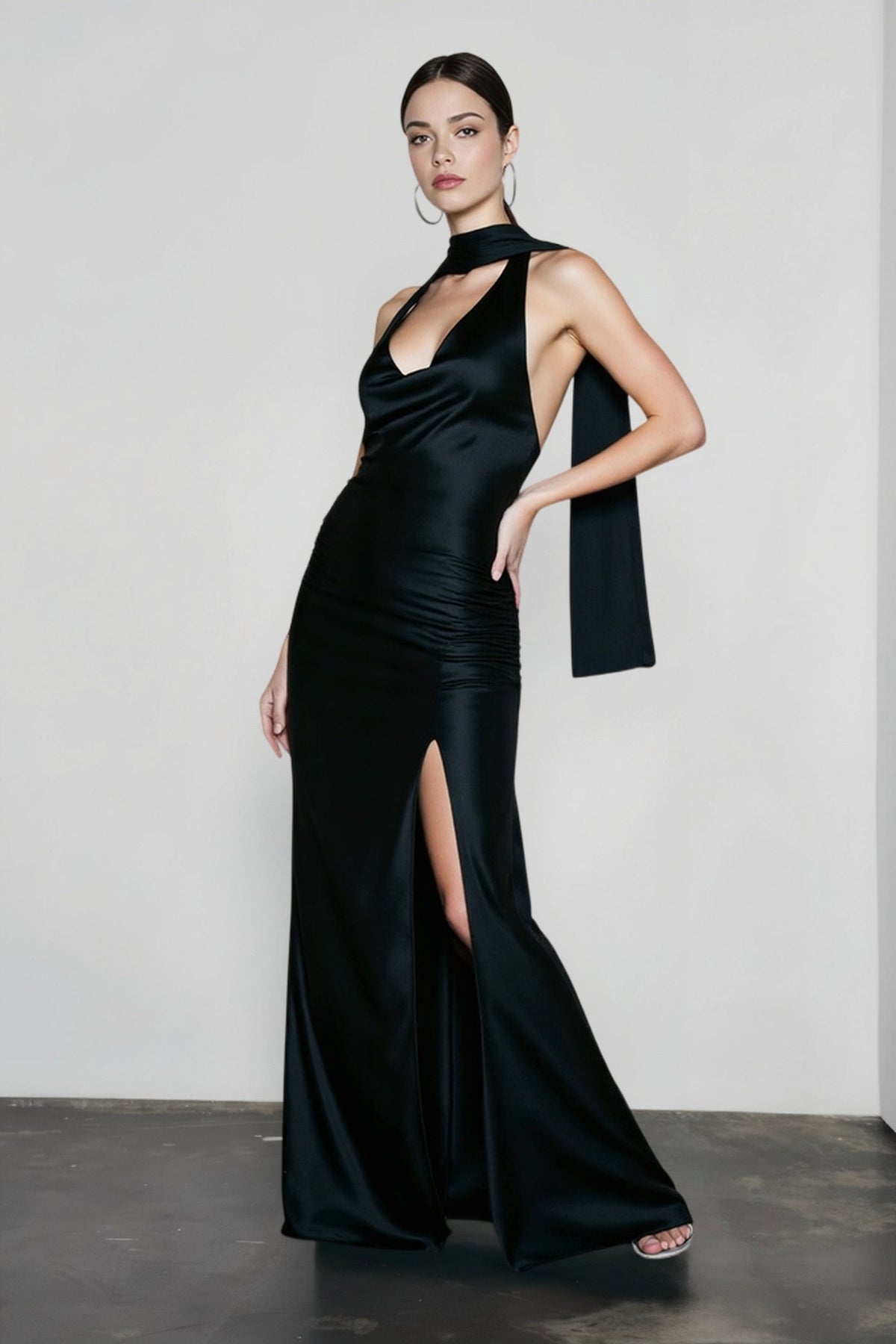 Halter Deep V-Neck Dress