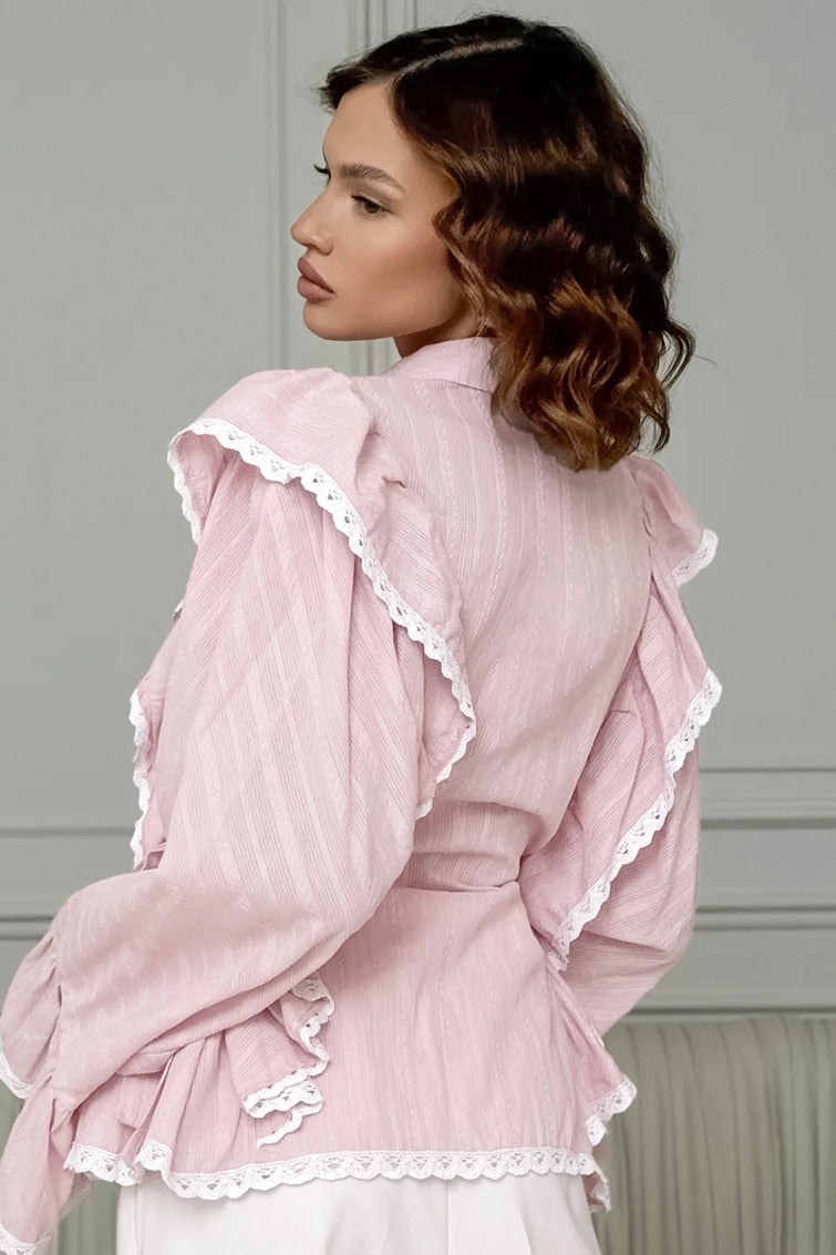 Elegant Jacquard Bell Sleeve Loose Blouse