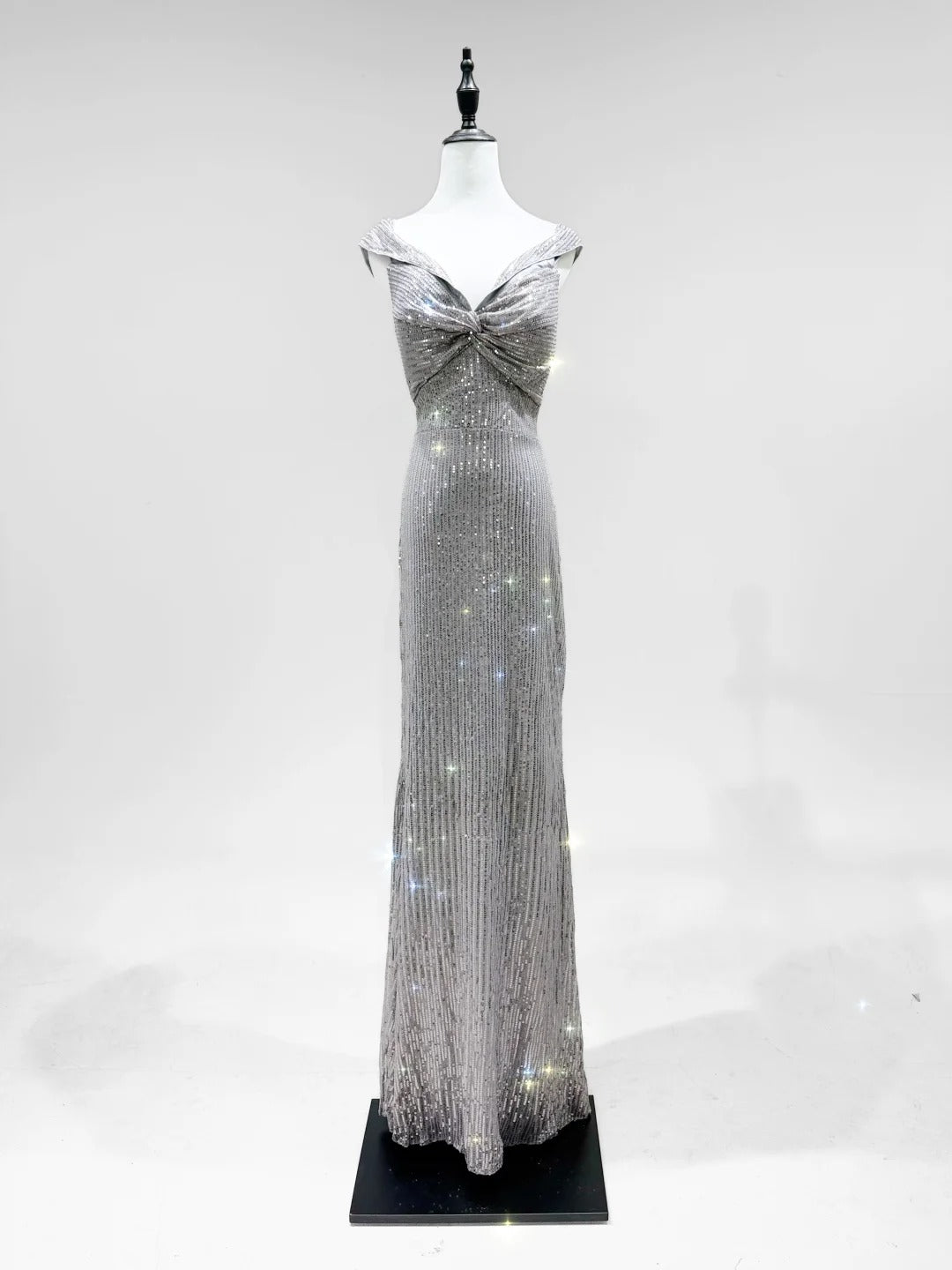Elegant Grey Mermaid V-neck Sequined Long Prom Dress Evening Dress P4252