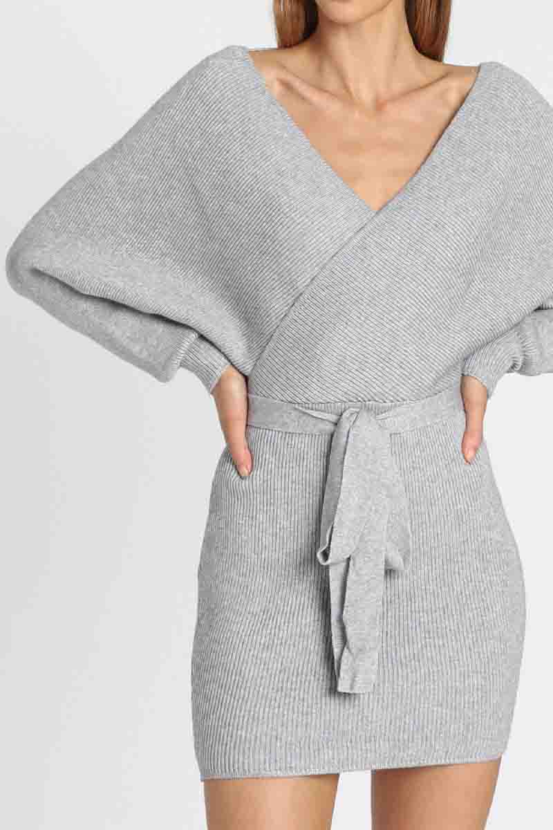 V Neck Knit Sweater Dress(3 Colors)  Fashionpara