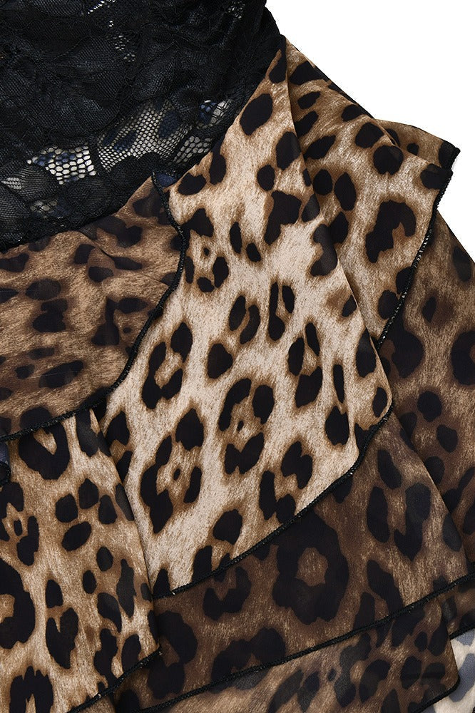 Leopard Lace One Shoulder High Low Maxi Dress 6