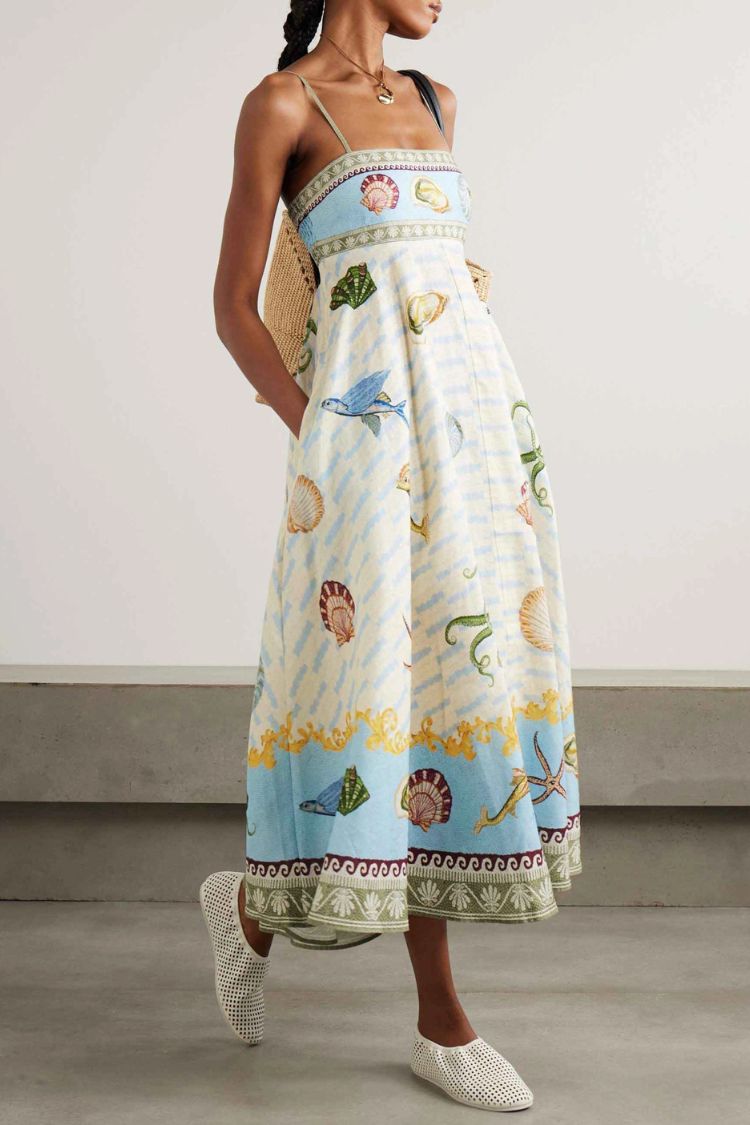 Unique Exquisite Deep Sea Floral Print Midi Dress - Fashionpara