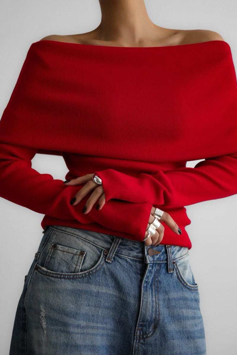 Slim Fit Slit Neck Long Sleeve Knit Top 4