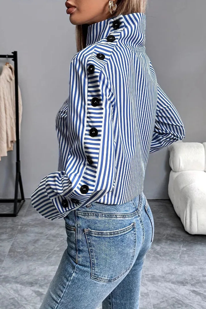 Stripe Spliced Button Pullover Blouse