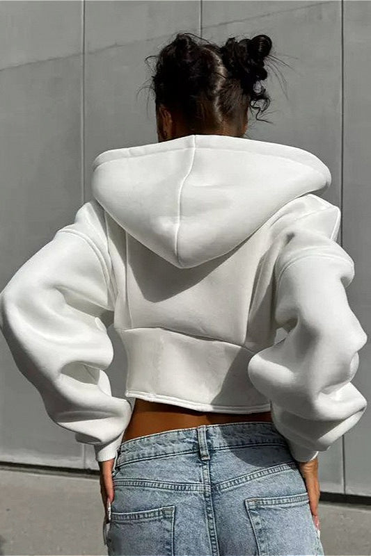 Solid Cinched Uneven Short Hoodie 7